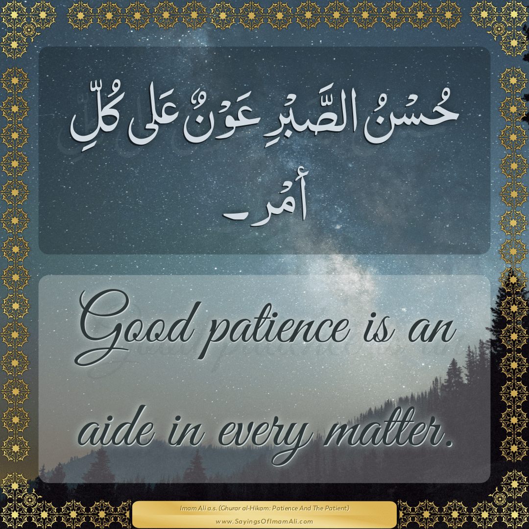 Good patience is an aide in every matter.